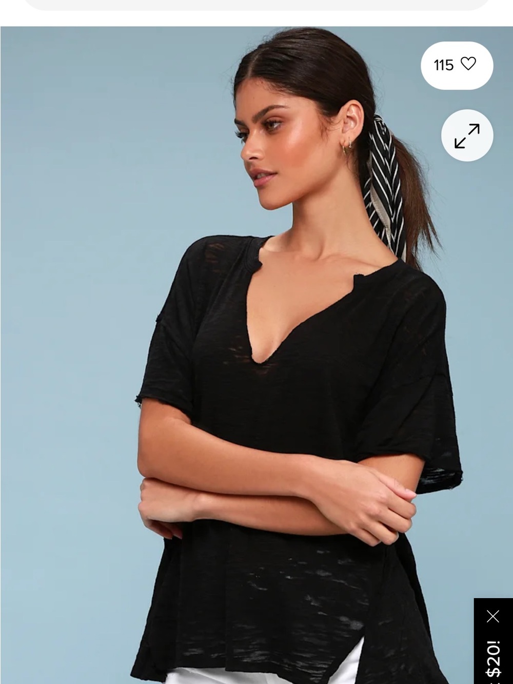 We The Free Maddie Black Slub V-Notch burnout Short Sleeve Top - Picture 1 of 7